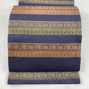 Open Nagoya Obi Floral Stripe Foil Blue Purple Silver  Excellent - Picture 1 of 5