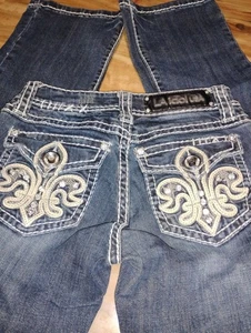 La Idol Jeans Größe 0 dunkelblau Bootcut Strass - Bild 1 von 4