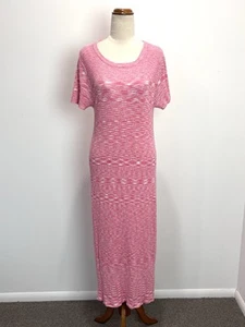Cotton On Womens Dress L Knit Pink White Ribbed Short Sleeve Pencil Stretch Boho - Picture 1 of 12