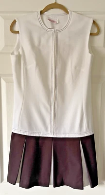 Vestido plisado vintage años 60 Kay Windsor marfil/marrón cintura caída mediano Foto 1 de 4