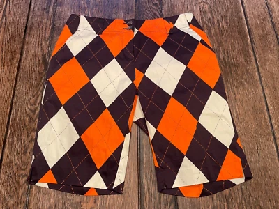 ГРОМКИЙ женский размер 10 коричневый и оранжевый Argyle узор эластичной гольф шорты WOW - Изображение 1 из 4