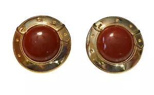Orecchini Vintage GJD Ginnie Johansen Tono Oro Fibbia Cabochon Clip On Designer - Foto 1 di 6