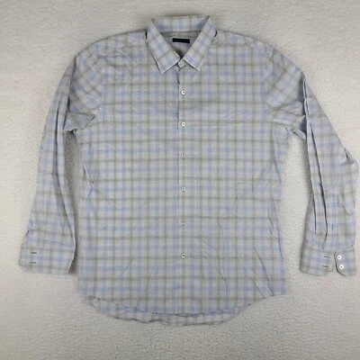 Camisa Zachary Prell Para Hombre Grande Azul Beige Cuadros Algodón Vestido Abotonada Foto 1 de 4