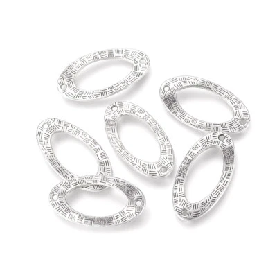 10 conectores de dije hueco de aleación tibetana con baches ovalados plateados sin níquel 36 mm Foto 1 de 2