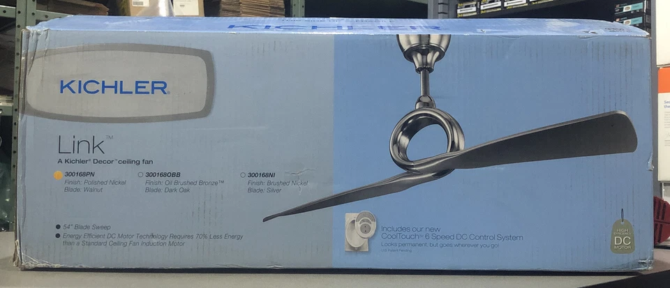 Kichler 300168 Nickel Link 54" Ceiling Fan With Blades & Remote Control - Image 1 of 1