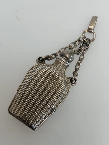 Antique Bottle for Chatelaine chain - Sterling Silver Cover