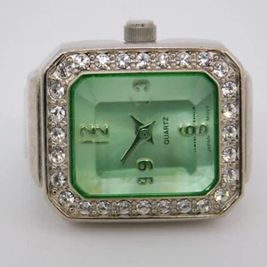 Silver Tone Green Tone Dial Quartz Analog Women's Ring Watch New Battery - Picture 1 of 11