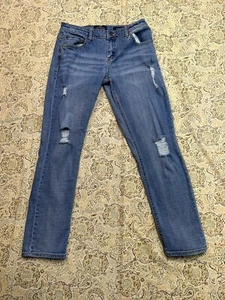 Lucky Brand Dylan Boyfriend Youth Girls Jeans Designer Blue Sz 14 Reg Distressed - Picture 1 of 12