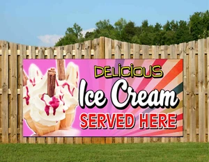 ICE CREAM FOOD PVC BANNERS - PRINTED OUTDOOR SIGN CAFE BANNERS NOW OPEN PUB VAN - Picture 1 of 12