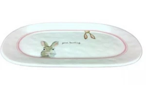 Rae Dunn "GONE HUNTING" 15 in. Oval Platter PinkTrim Spring-Easter NEW - Picture 1 of 2