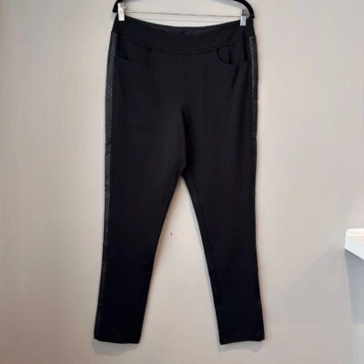 Belle Kim Gravel Ponte Knit Pants Women 16 Black Faux Leather Pull On Skinny - Image 1 of 4