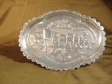 VINTAGE STERLING SILVER TRAY WITH TOWN SCENE 8 1/2" LONG 6" WIDE -133 GRAMS