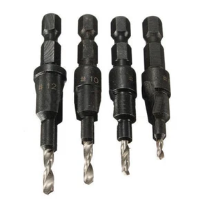4PC HSS Countersink Drill Bit Set+Quick Change Hex Shank Screw #6 #8 #10 #12 - Picture 1 of 6