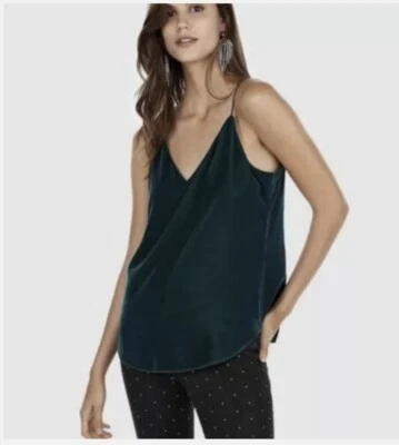 NUEVO NUEVO CON ETIQUETAS Express Verde Azul Terciopelo Cami Cuello en V Camiseta sin Mangas Mediana Foto 1 de 4