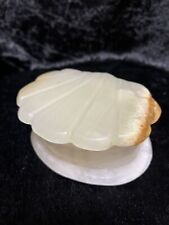 Carved Stone Onyx Trinket Box With Hinged Seashell Lid.  4.5”L x 3.5”W x 2”H