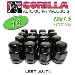(16pc.) Gorilla Lug Nuts, 12mm x 1.50, Bulge Acorn, Black, 12x1.5, 91138BC