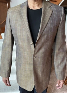 JACK VICTOR Expensive & Exclusive Tan Plaid Wool/Silk Sports Coat Sz 46XLT - Picture 1 of 12
