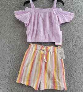 Rare Editions Gauze Tie Front Top to Yearn Dye Shorts Set Girls 16 Lilac Multi - Picture 1 of 20