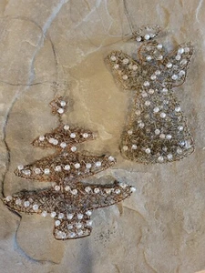 Twisted metal angel and christmas tree ornaments with beads vintage collectable - Picture 1 of 5