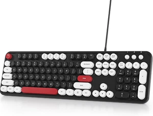 Owpkeenthy Retro Typewriter Cute Keyboard with Floating round Keys, Full Size Wi - Picture 1 of 12
