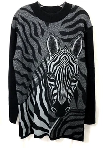 Zebra Sweater Carole Little Knitwear Black Metallic Women Size XL - Vintage - Picture 1 of 10