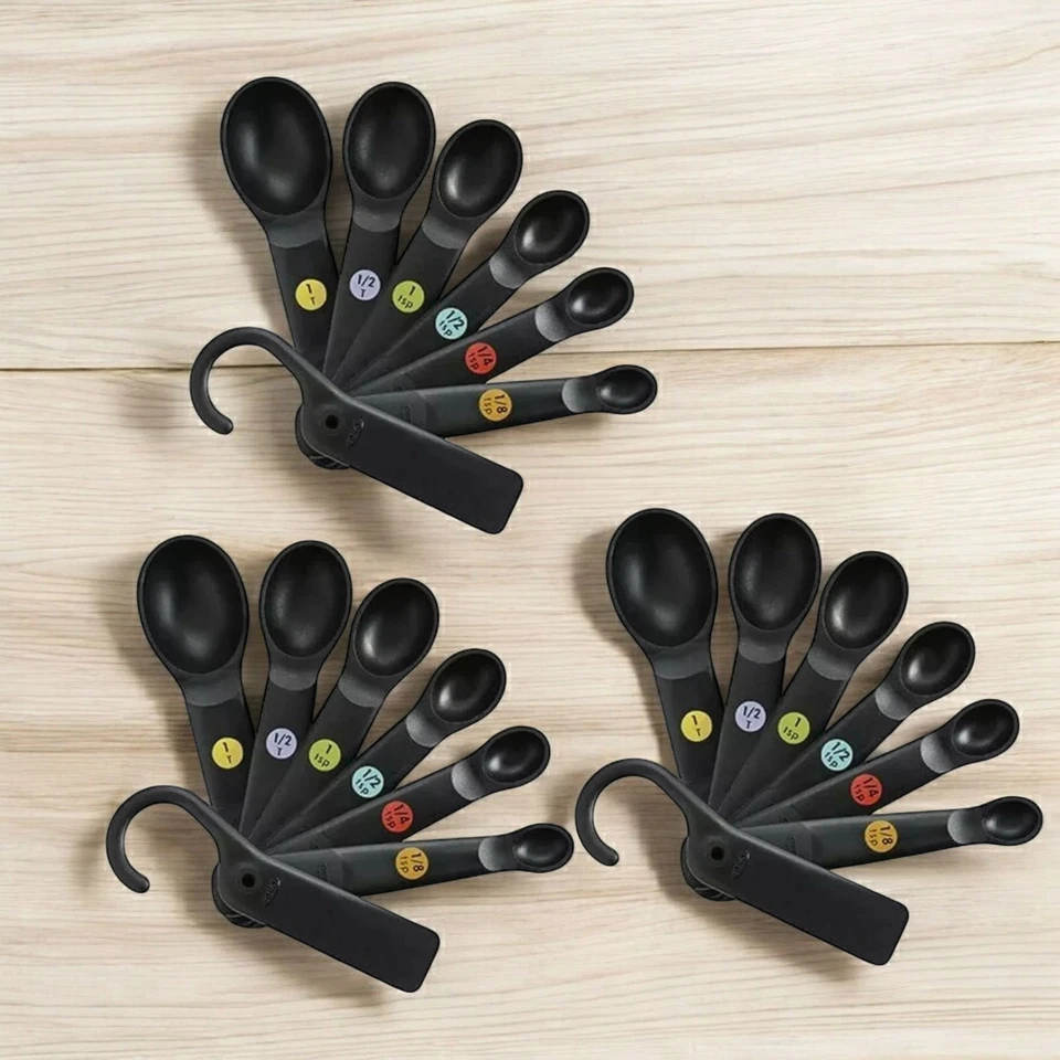3 Pack OXO Good Grips 7 Piece Black Measuring Spoons Set With Scraper -  - Image 1 of 1