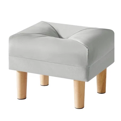Reposapiés de cuero sintético otomano 15,75 pulgadas asiento acolchado zapato taburete gris Foto 1 de 4