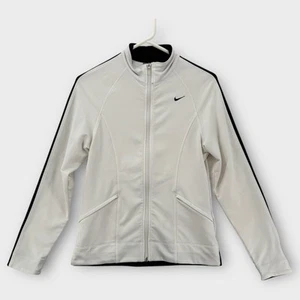 Nike Fit Dry Track Jacket Womens Small White Full Zip Athletic Black Running - Picture 1 of 8