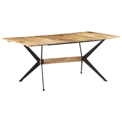 Dining Table Natural Wood Solid Mango Wood, Powder-Coated Steel - Image 1 of 4