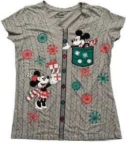 EUC Disney Parks Mickey Minnie Mouse Christmas Gray Womens T-Shirt Size 2X - Picture 1 of 4