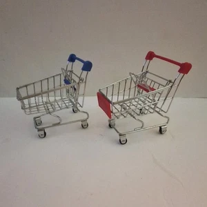 Mini Grocery Shopping Cart Market Basket Lot of 2 Metal for Display Small Barbie - Picture 1 of 7