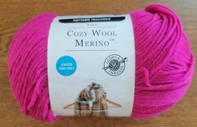 Cozy Wool Merino Yarn by Loops & Threads: Fucshia/Pink w/ Pattern 1 Skein - Image 1 of 3
