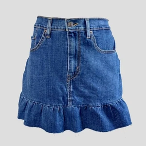 Levi's Mile High Blue Denim ruffle mini skirt w/ raw edge stretch Waist 32 - Picture 1 of 8