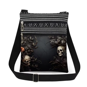 Borsa a tracolla uomo stampa teschio gotico regolabile donna tracolla con zip... - Foto 1 di 7