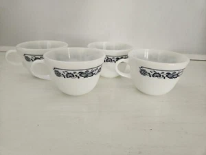 Vintage Pyrex Corning Milchglas Altstadt blaue Zwiebel Kaffeetassen Tassen 4er Set - Bild 1 von 9