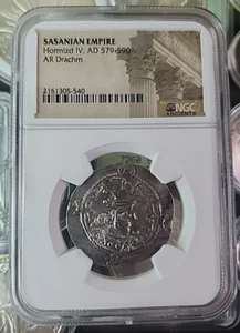 SASANIAN EMPIRE COIN - HORMIZD IV. AD 579-590 AR DRACHM - 90% Silver - Picture 1 of 7