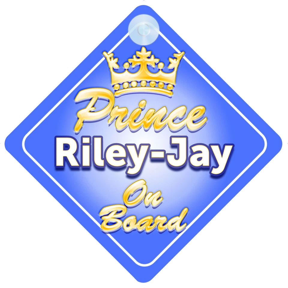 MYBABYONBOARD UK Letrero de coche personalizado a bordo del príncipe heredero Riley-Jay regalo para niños