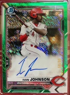 Bowman Chrome 2021 Ivan Johnson Cincinnati Reds Green Autograph /99 - Image 1 of 2