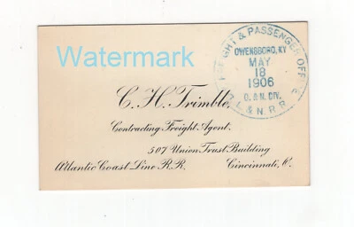 RARE 1900s ATLANTIC COAST LINE RR RAILWAY Business Card Antique Train 1906 - Image 1 of 2