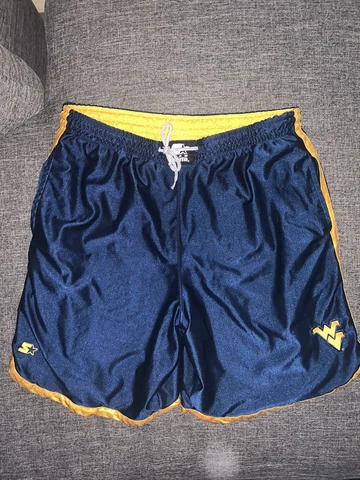 Starter West Virginia Mountaineers Shorts Mens Waist 34 Blue Gold Drawstring Cover