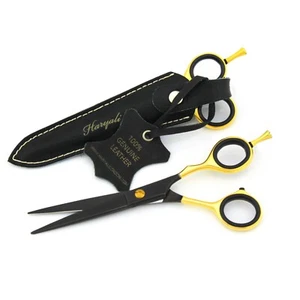 Tijeras de corte de tijera de cabello para hombre Barber Shop acero negro y dorado - Imagen 1 de 6