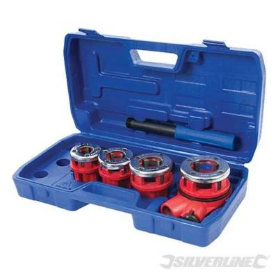 SILVERLINE PIPE THREADING KIT 5PC BSP THREAD CUTTING STEEL GALVANISED 868556 NEW - Image 1 of 4