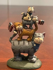 Blossom Bucket Stacked Patriotic Cats Figurine 4th of July Resin Collectible - Picture 1 of 11