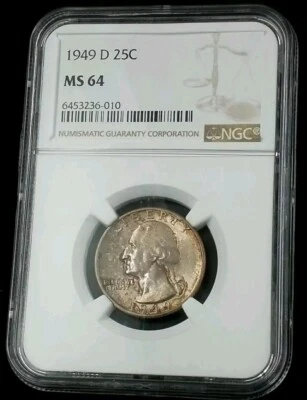 1949 D  25C Washington Quarter NGC MS 64 AWESOME TONING #2708 - Image 1 of 4