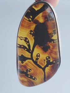 Pendant Honey Amber Hand carved Statement Bold Chunky Sterling 925 organic shape - Picture 1 of 12