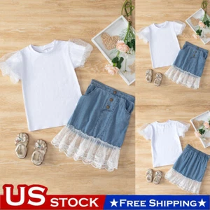 Newborn Toddler Kid Baby Girl Outfits Clothes T-shirt Tops+ Denim Skirt 2PCS Set - Picture 1 of 12
