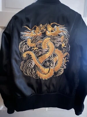 Alpha Industries Mens size Small stunning embroidered DRAGON Jacket Black RARE  - Image 1 of 4