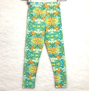 LuLaRoe leggings kids S/M (sz 2T-6) floral peach yellow aqua teal light green - Picture 1 of 4
