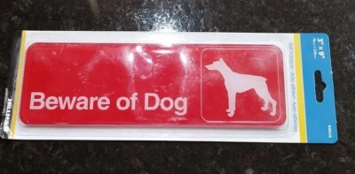 Lot Of 2 NEW BEWARE of DOG Hillman 848636 Plastic Self Adhesive SIGN, 3in x 9in - Image 1 of 3