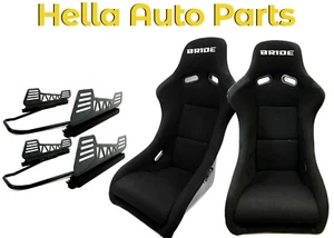 BRIDE ZETA II Black Cloth Low Max Bucket Seats with Race Long Mount and Sliders - Picture 1 of 7
